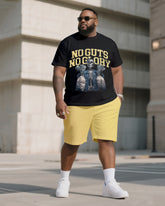Big & Tall Men's Street Fashion No Guts No Glory Skull Print Crewneck T-Shirt Shorts Suit